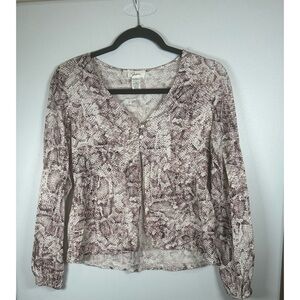 Japna Burgundy Snakeskin Print Blouse w/ Open Slit in the Front. Size S.…